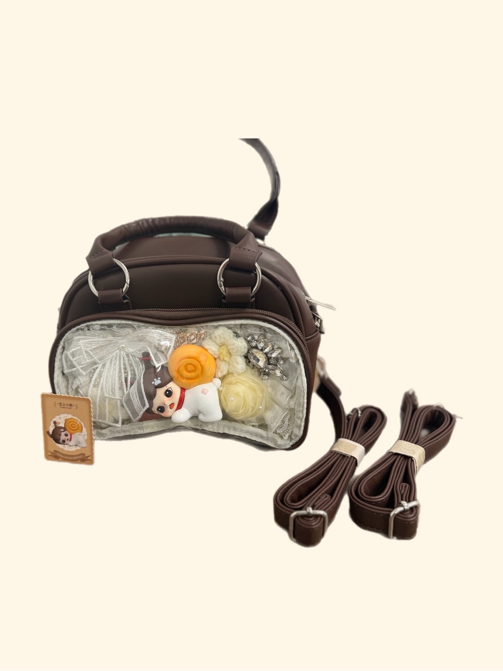 OOAK Handmade Baby Zoraa Cheese Snail Embellished Brown Crossbody Bag